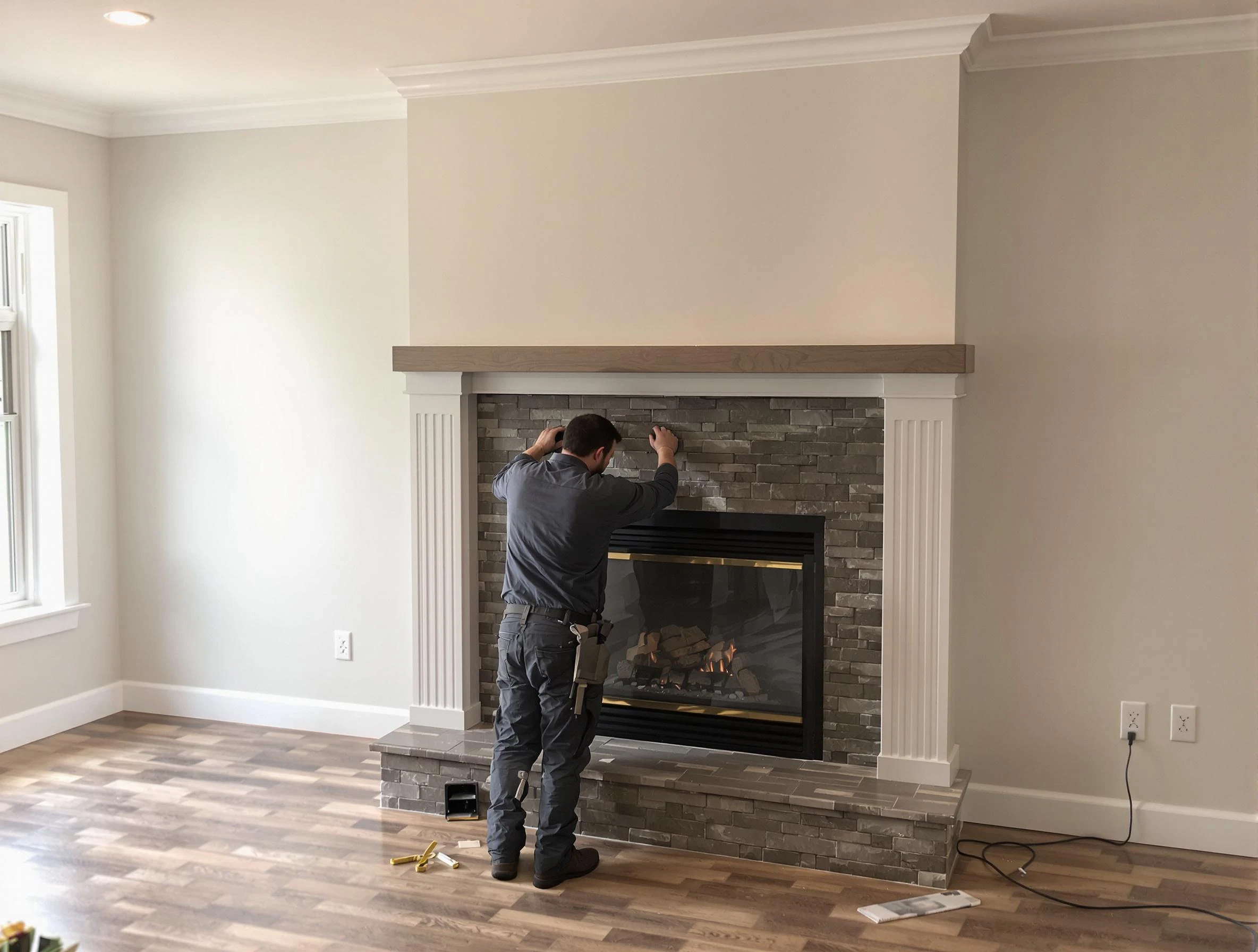 Pawtucket Chimney Sweep finishing a custom fireplace install in Pawtucket, RI
