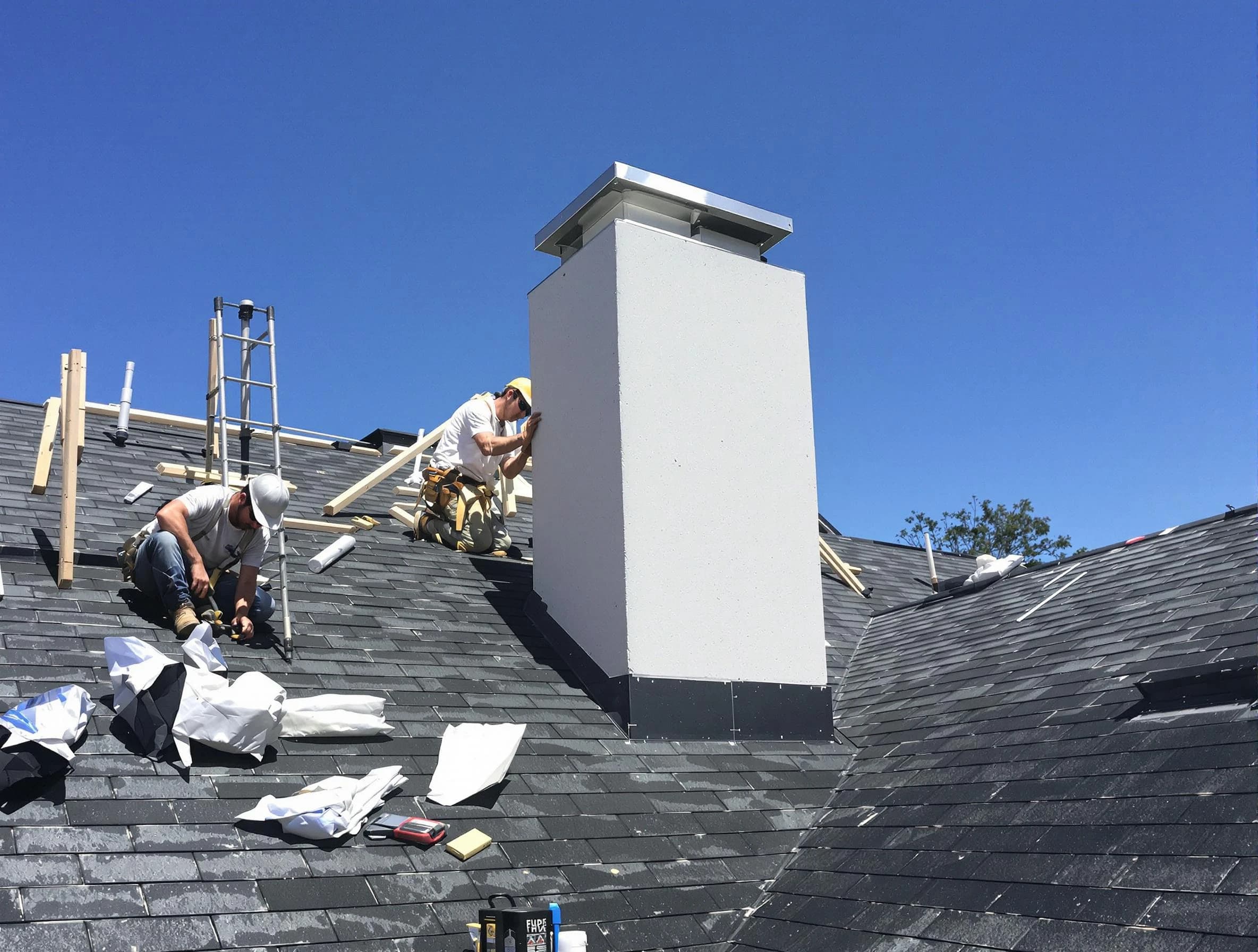 Pawtucket Chimney Sweep crew installing a new chimney in Pawtucket, RI