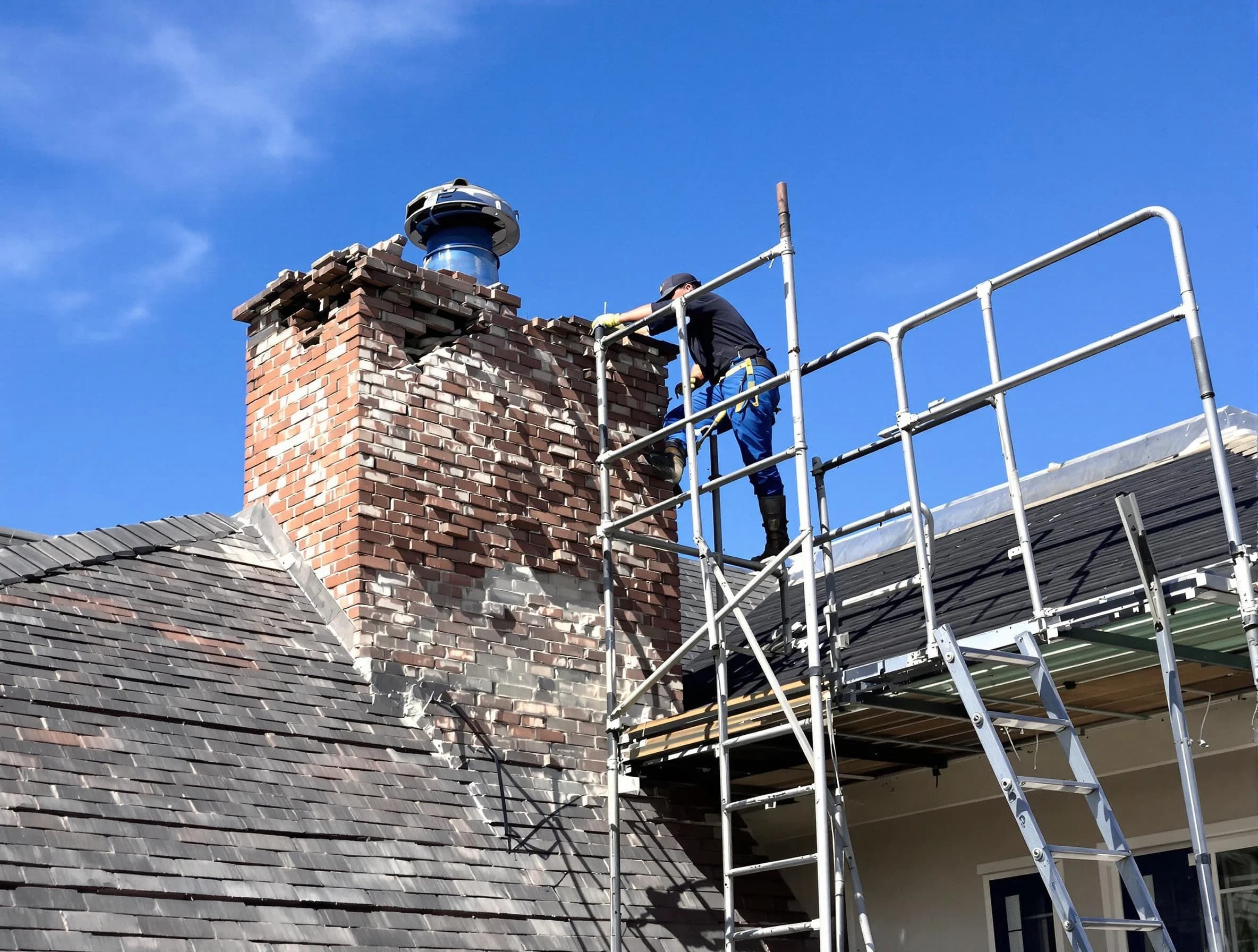 Rebuilding a chimney structure by Pawtucket Chimney Sweep in Pawtucket, RI