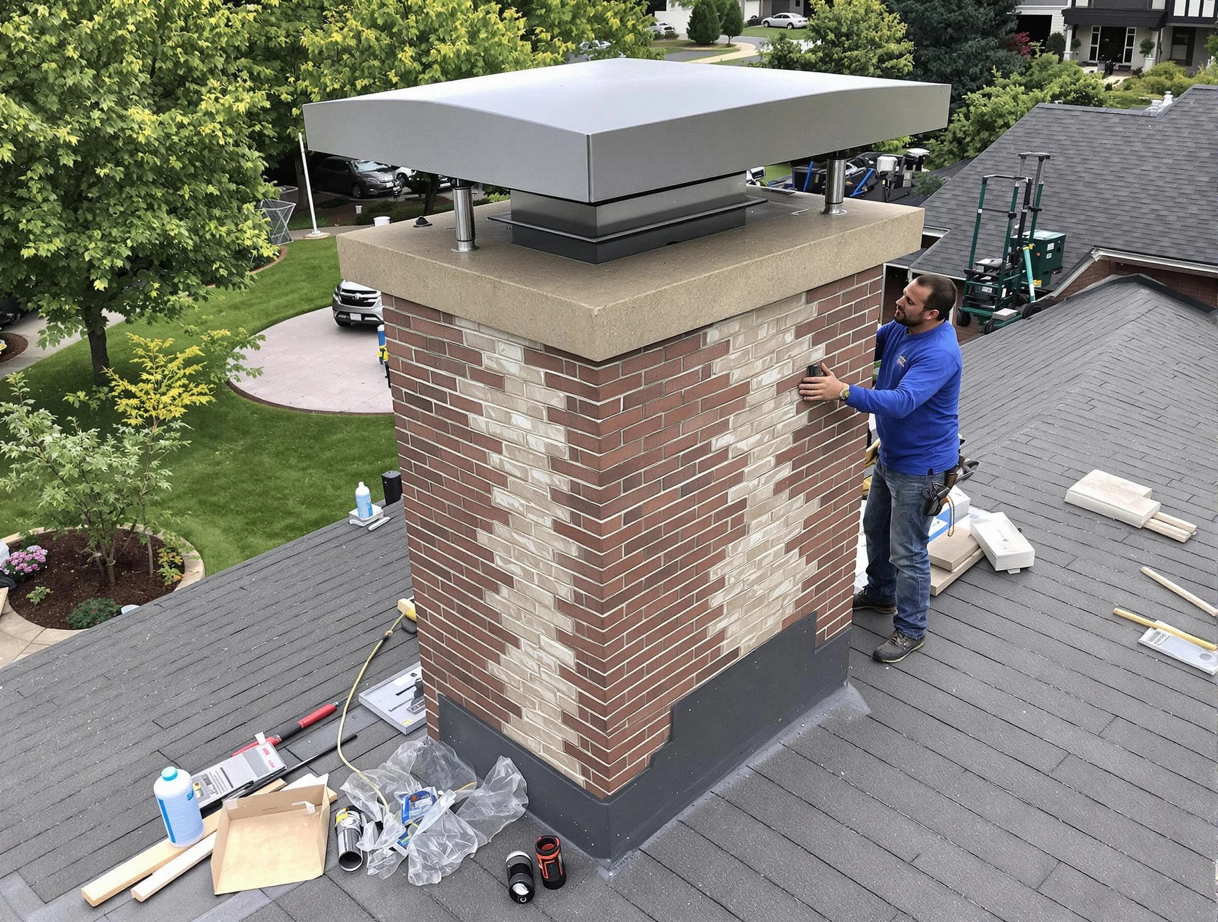 Pawtucket Chimney Sweep team working on a custom chimney remodel in Pawtucket, RI