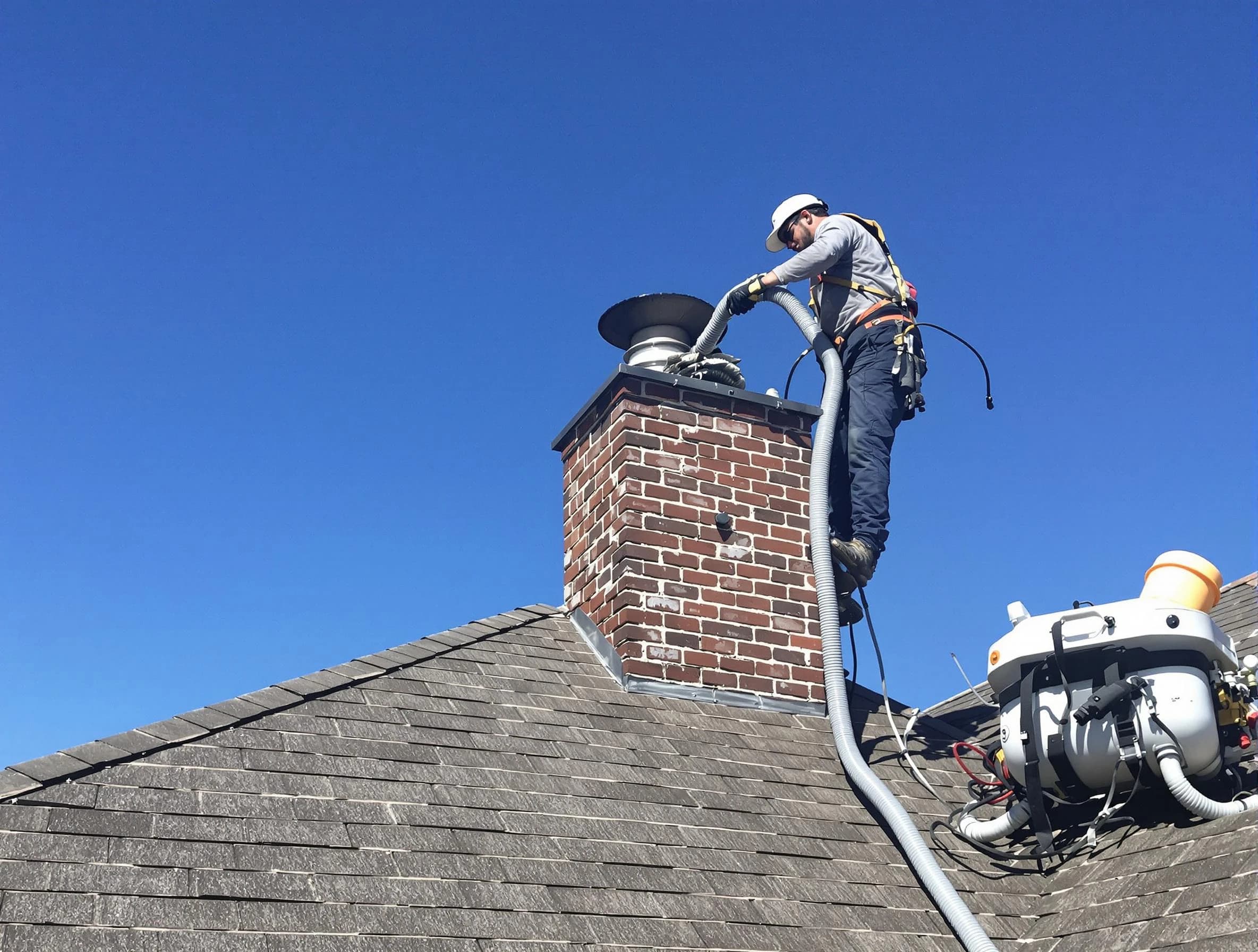 Dedicated Pawtucket Chimney Sweep team member cleaning a chimney in Pawtucket, RI