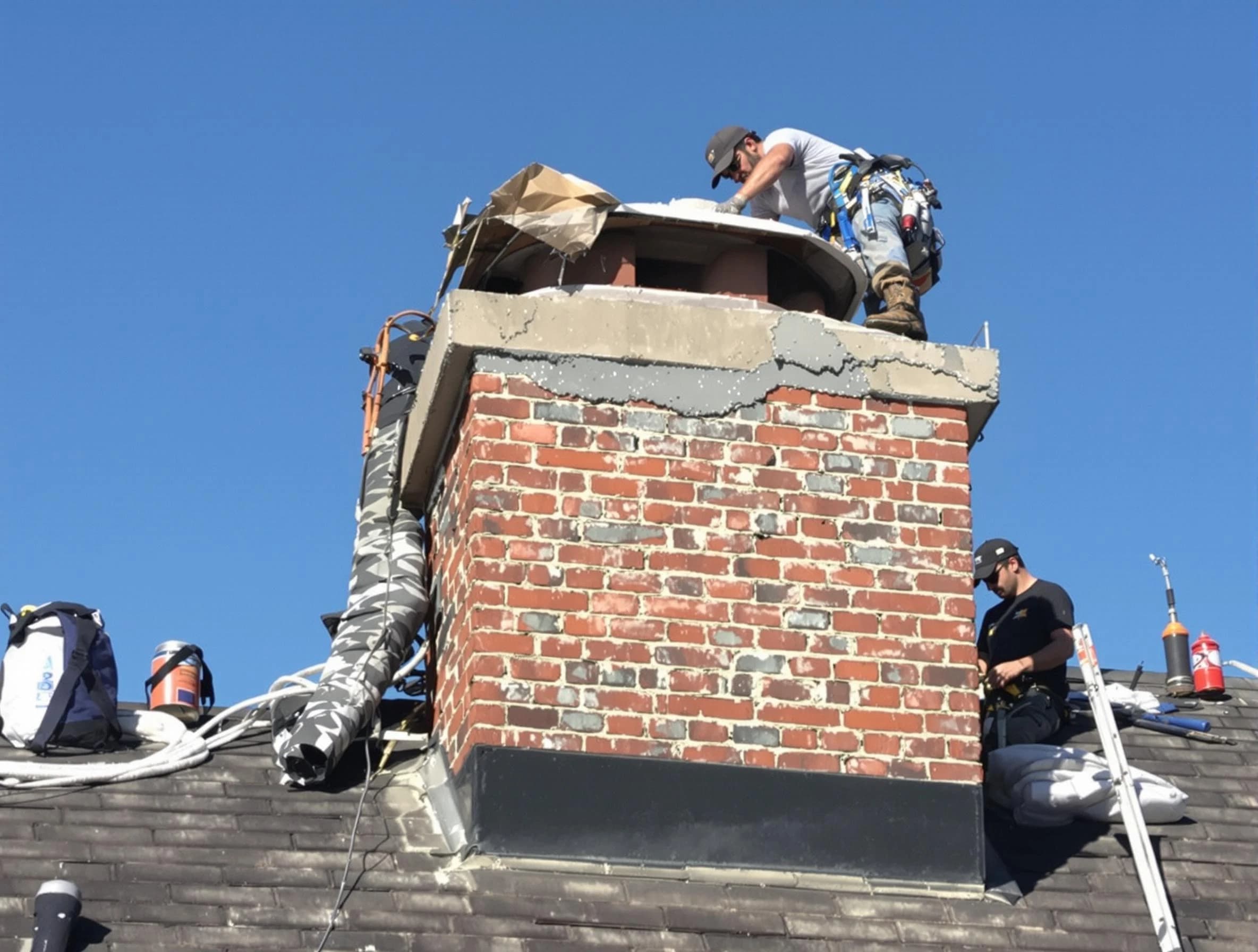 Pawtucket Chimney Sweep installing a custom chimney crown in Pawtucket, RI