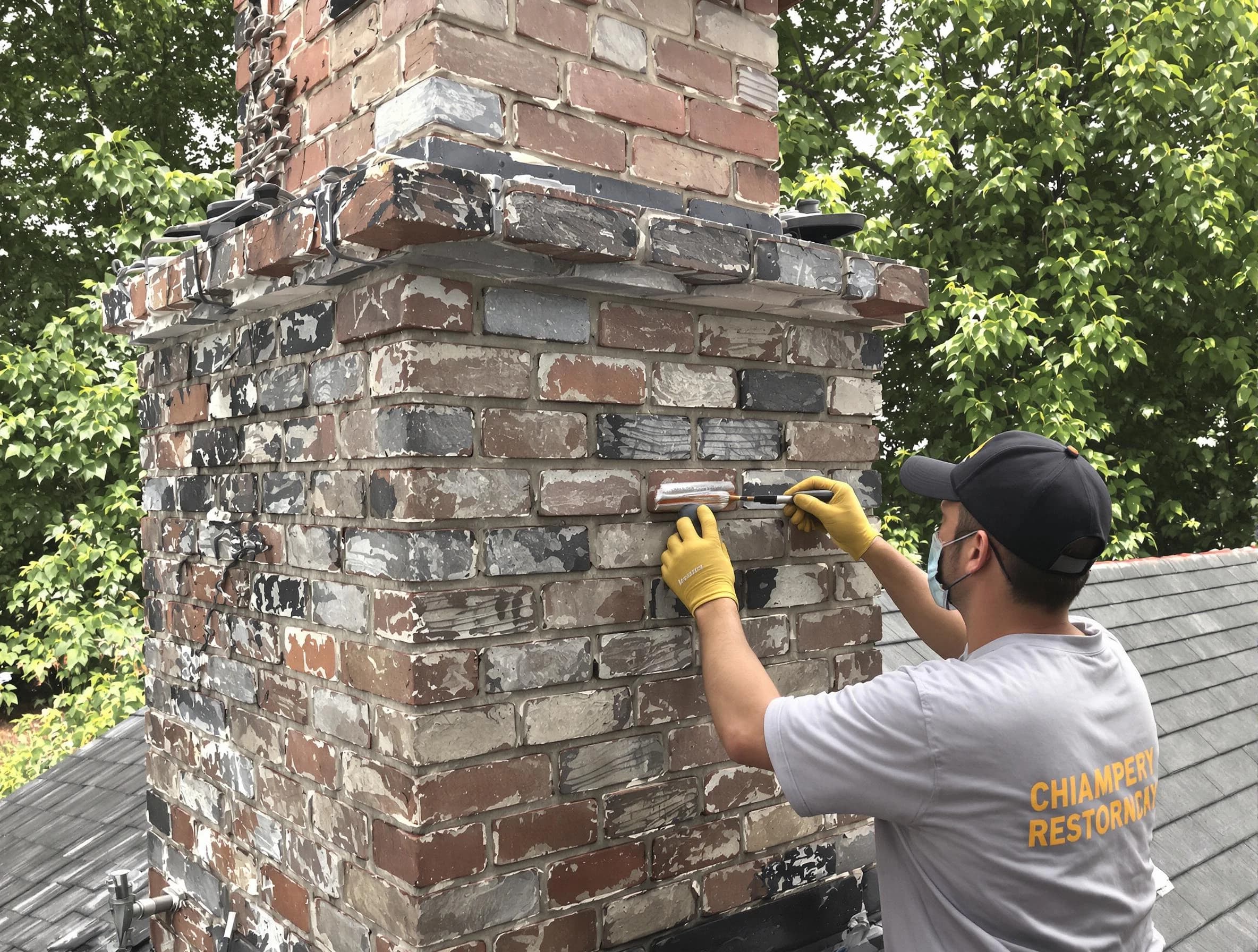 In-progress chimney restoration by Pawtucket Chimney Sweep in Pawtucket, RI