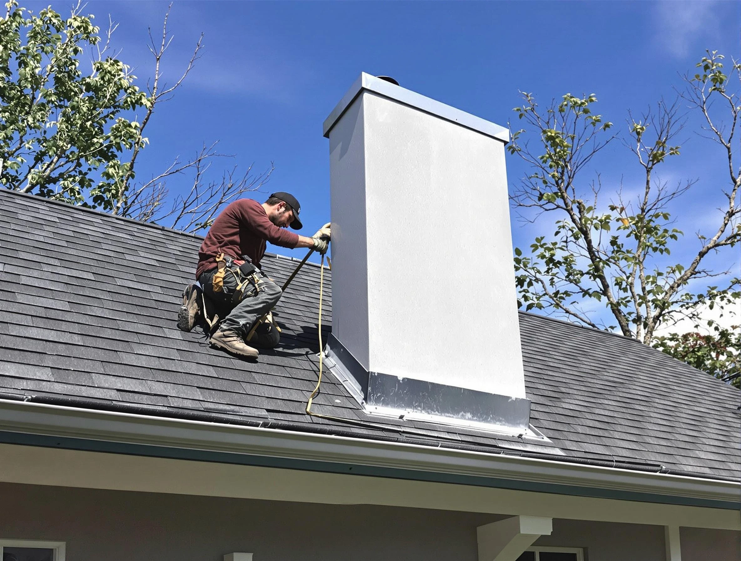 Pawtucket Chimney Sweep team member finishing chimney construction in Pawtucket, RI