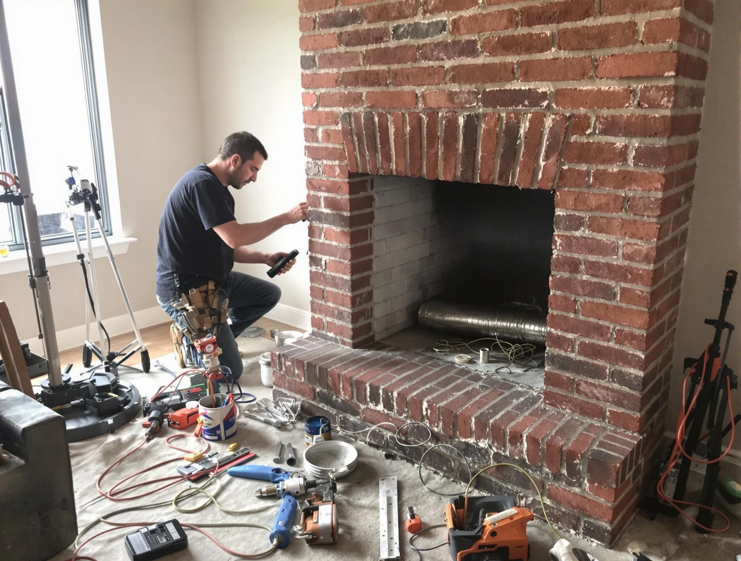 Pawtucket Chimney Sweep specialist finalizing chimney liner service in Pawtucket, RI